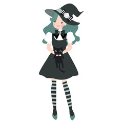 halloween witch and little black cat