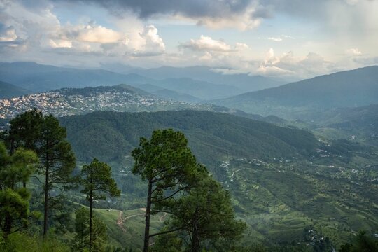 Beautiful scenery of a mountainous landscape in Almora in the state of Uttarakhand, India