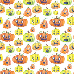 Halloween seamless pattern with pumpkins background.