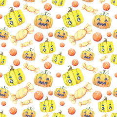 Fototapeta premium Halloween seamless pattern with pumpkins background.