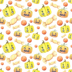 Fotobehang Halloween seamless pattern with pumpkins background. © OneyWhyStudio