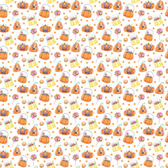 Halloween seamless pattern with pumpkins background.