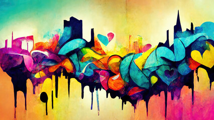 Abstract colorful urban graffiti wallpaper texture illustration - obrazy, fototapety, plakaty