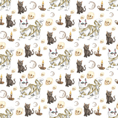 Obraz premium Halloween seamless pattern with cats background.