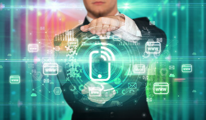 Businessman holding technology icon concept