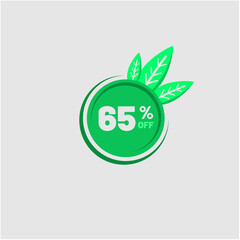 green 65% discount icon with foliage vector