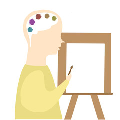 Artista al lavoro su un quadro