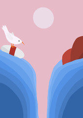 Uccello su boa nel mare