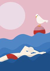 Bagnante con boa e uccello