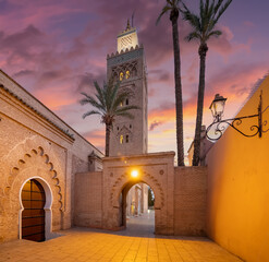Koutoubia Mosque at twilight time, Marrakesh, Morocco