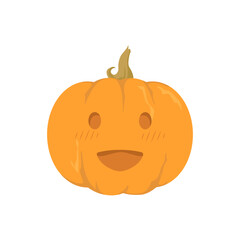 Illustration of a Halloween pumpkin with a carved happy and funny face. Vector isolated on white background