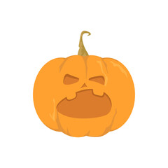 Halloween pumpkin illustration with carved surprised face, big open mouth. Vector isolated on white background
