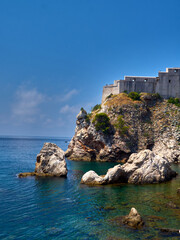 Fototapeta premium Fort Lovrijenac or St. Lawrence Fortress, a fortress and theater in the city of Dubrovnik, on the Adriatic sea. Croatia, Europe. Beautiful landscape with copy space.