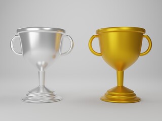 Silver and Gold trophy illustration. 3D rendering