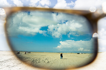 A view of a beach on Rømø island through polarizing sunglasses