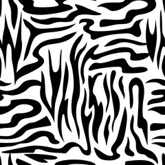 Zebra abstract seamless pattern. Animal skin vector background. Black and white texture