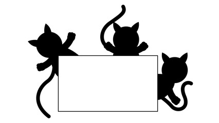 Abstract Black Line Silhouette Frame With Cats Vector Icon Nature Design Style Decoration Cartoon Background Isolated