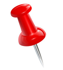 Red push pin isolated, 3D icon illustration.
