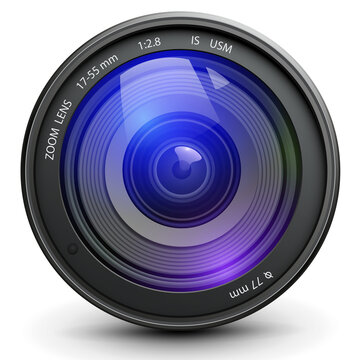 Camera photo lens 3D icon isolated, realistic technology symbol design illustration.
