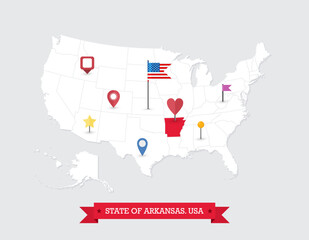 Arkansas State map highlighted on USA map