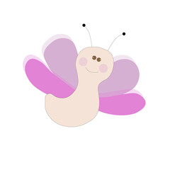 cute butterfly with pink wings drawn on a transparentbackground