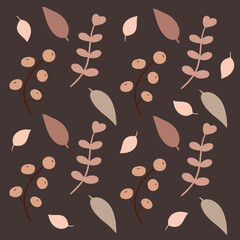 Botanical set of vector wall drawings. Floral and leafy pattern with abstract shape Vector illustration.Brown Beige white coffee leaves