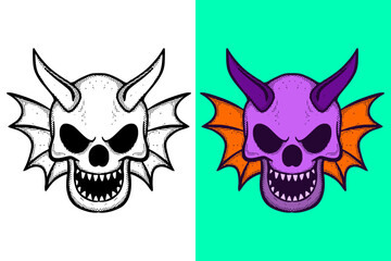 Skull Illustration hand drawn cartoon vintage style vector