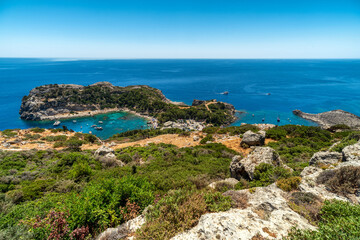 Anthony Quinn bay and Ladiko beach in Rhodes island in Greece
