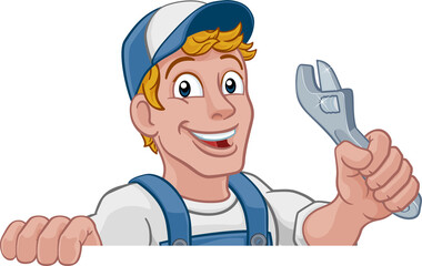 Mechanic Plumber Wrench Spanner Cartoon Handyman