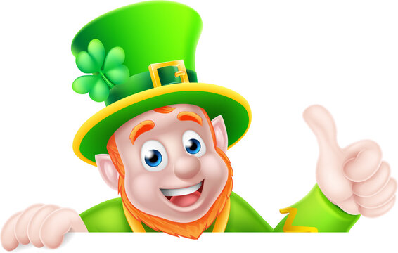 Cartoon Leprechaun Peeking Over Sign