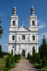 Fototapeta na wymiar The old ancient catholic church of St Andrew the Apostle in Lyntupy village, Vitebsk region, Belarus.