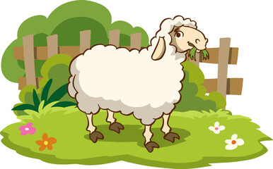 Obraz na płótnie Canvas Cute cartoon sheep farm animals vector illustration