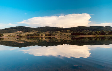 lake in the mountains great clouds