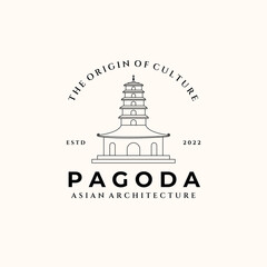 Fototapeta na wymiar pagoda line art vector minimalist illustration logo design, origin pagoda logo design