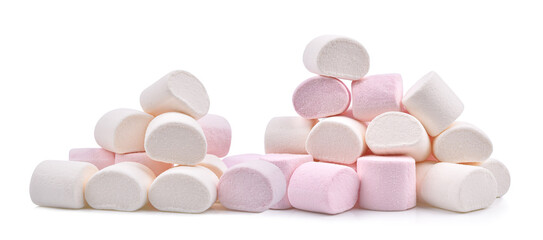 Heap of marshmallows isolated on white background.