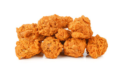Heap of fried spicy chicken isolated on white background.