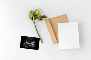 Mockup of empty card . Template for baby shower invitation. Social media Baby Announcement.