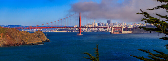 Panorama of the Golden Gate bridge and San Francisco skyline