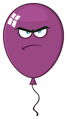 Angry Purple Balloon Cartoon Mascot Character. Hand Drawn Illustration Isolated On Transparent Background