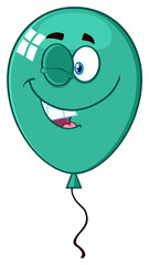 Winking Turquoise Balloon Cartoon Mascot Character. Hand Drawn Illustration Isolated On Transparent Background