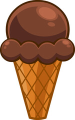 Cartoon Chocolate Ice Cream In The Waffle Cone. Hand Drawn Illustration Isolated On Transparent Background