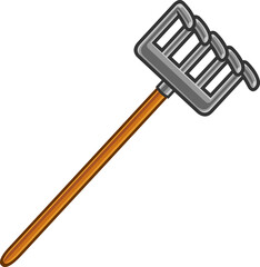 Cartoon Garden Rake. Hand Drawn Illustration Isolated On Transparent Background