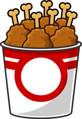 Cartoon Fried Chicken In Bucket. Hand Drawn Illustration Isolated On Transparent Background