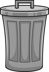 Cartoon Metal Trash Can For Garbage. Hand Drawn Illustration Isolated On Transparent Background