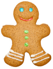 Iced Christmas Gingerbread man sugar cookie isolated on white background