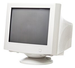 Vintage CRT computer monitor with black screen isolated on white background - obrazy, fototapety, plakaty