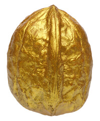 Golden walnut christmas decoration or gift isolated on white background