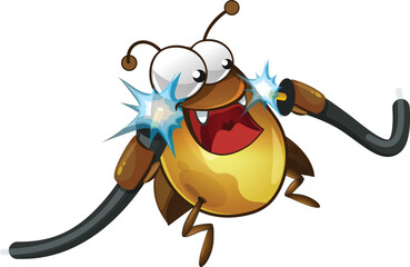 Funny beetle. Electric beetle. The cable gnaws. No connection. Broken internet cable.