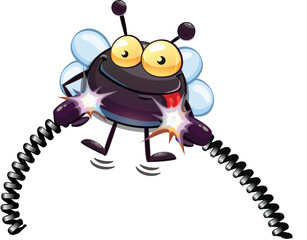 Funny beetle. Electric beetle. The cable gnaws. No connection. Broken internet cable.