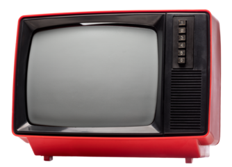 Generic eighties CRT TV receiver isolated on white background. Retro technology concept